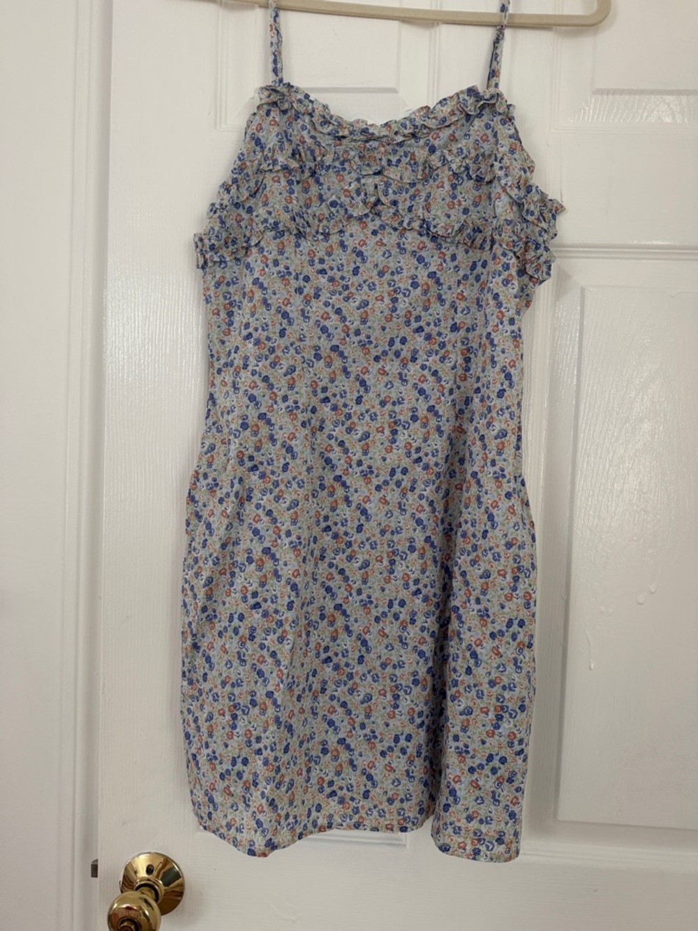 Storia Floral Mini Dress in White with Blue and Pink Flowers